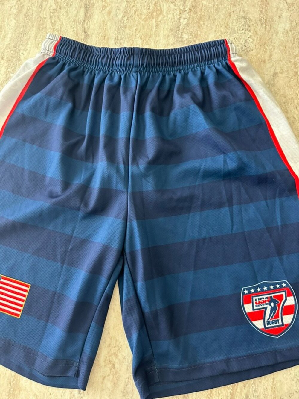 USA Rugby Sevens Athletic Shorts Navy USA Flag Performance Drawstring Men's